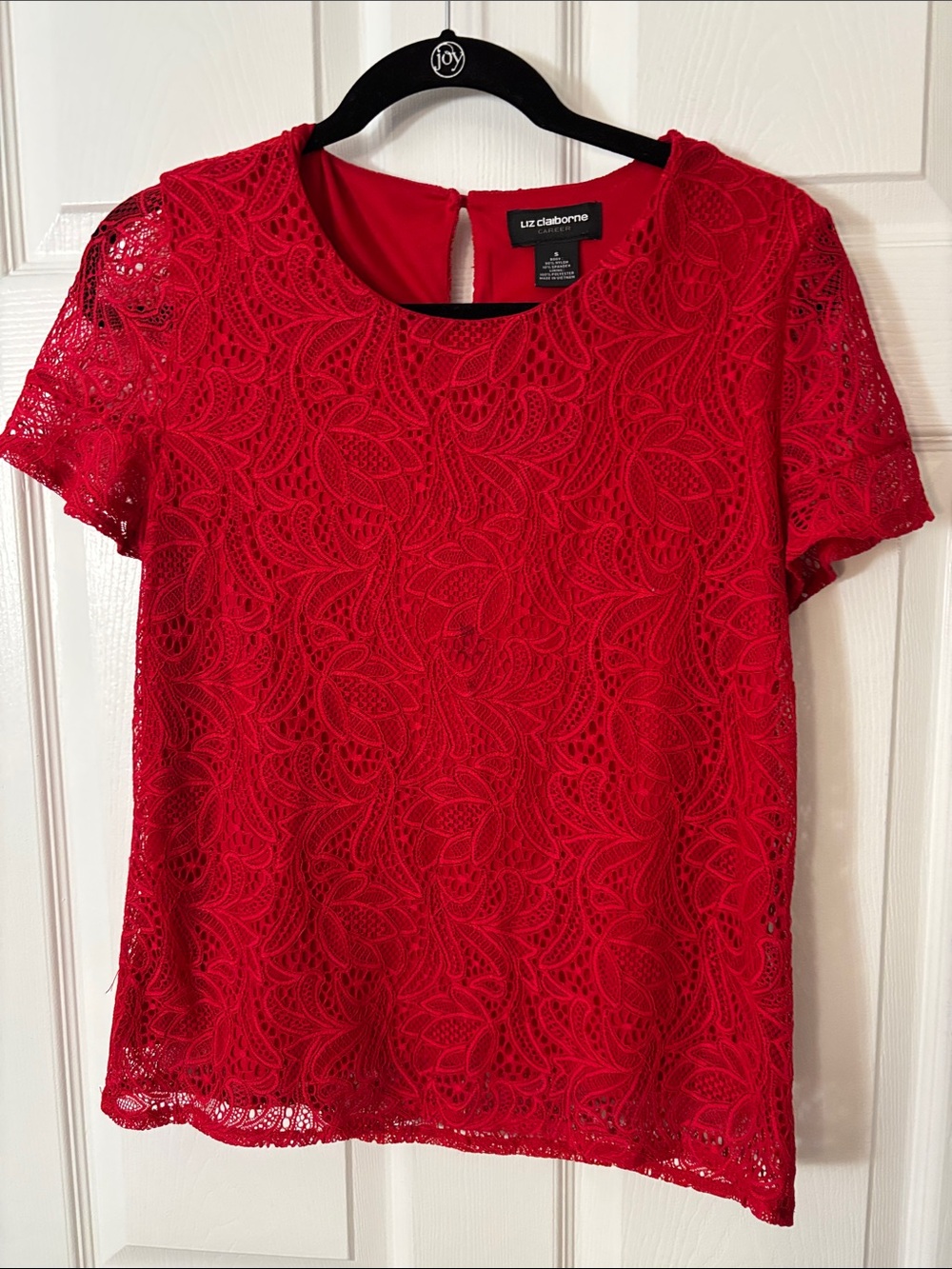 Liz Claiborne Vibrant Red Lace Short Sleeve Blouse